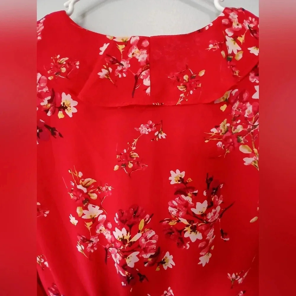 DIVIDED Floral Ruffle Midi Dress Womens Size 10 Flirty Faux Wrap - Picture 8 of 11